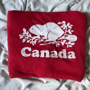 Oversized red limited time roots crew neck